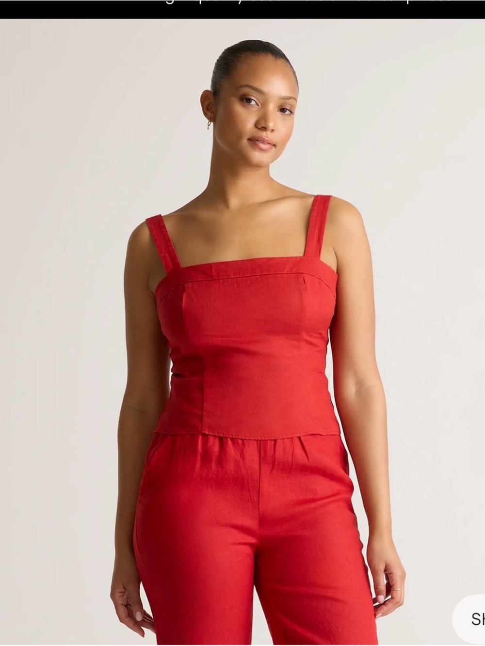 Quince Red Square-Neck Linen-Blend Tank Top